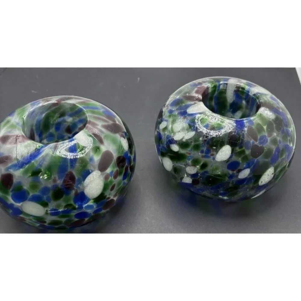 Vintage Handblown Glass Votive Candle Holder Set Of 2